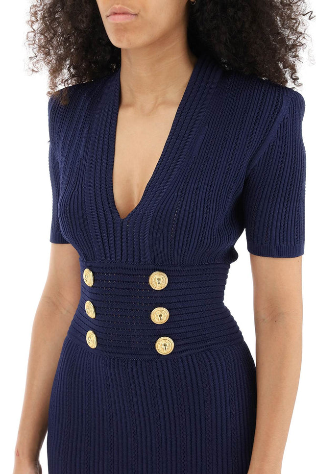 Balmain Knit Minidress With Embossed Buttons-Balmain-Urbanheer