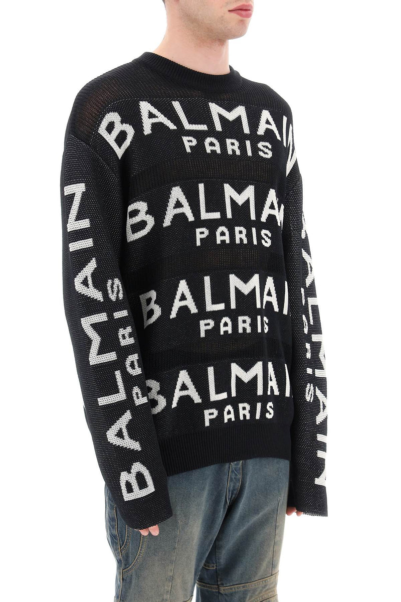 Balmain Cotton Pullover With All-Over Logo-Balmain-Urbanheer