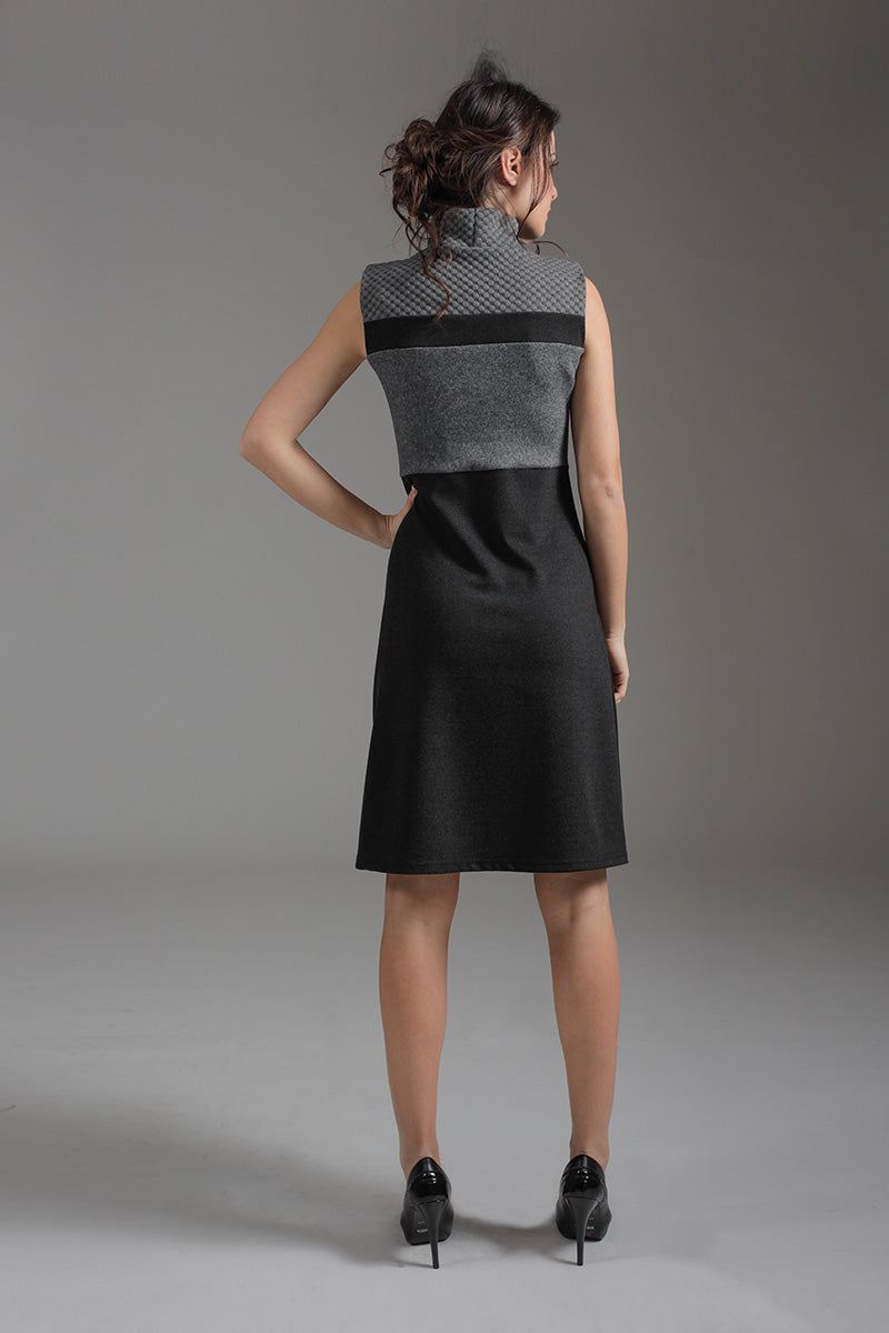 Three Fabric Sleeveless Jersey Dress In Shades Of Grey-Conquista-36-Urbanheer