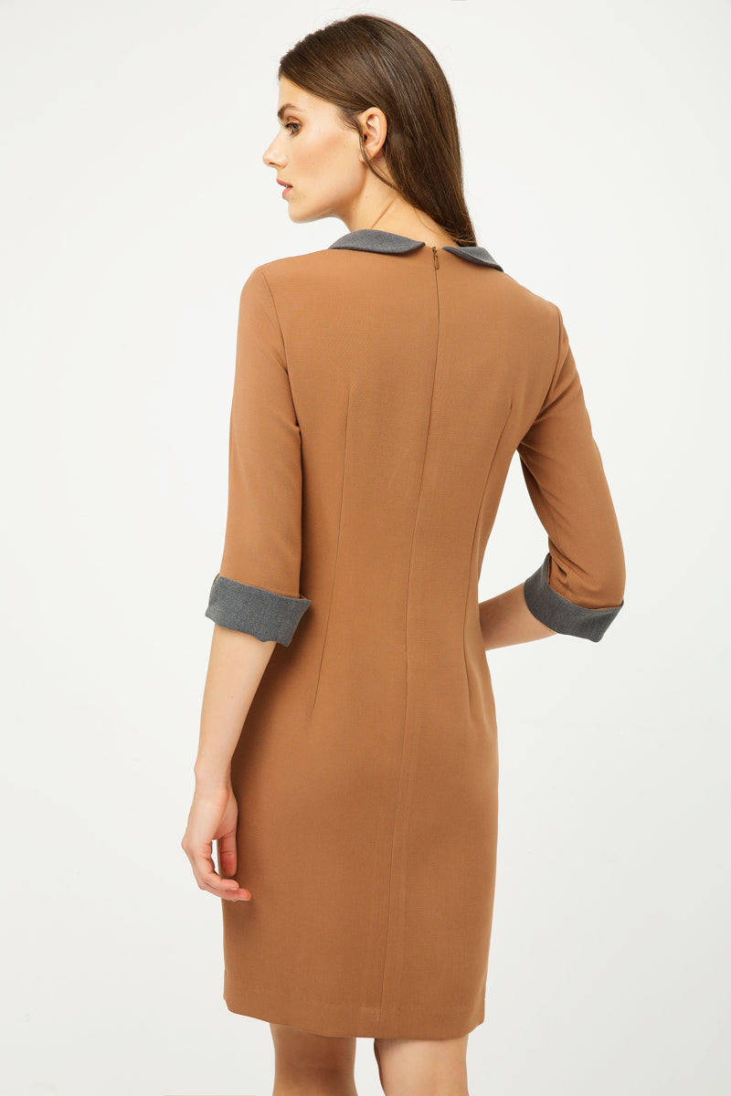 Straight Winter Dress With Contrast Peter Pan Collar-Conquista-46-Urbanheer