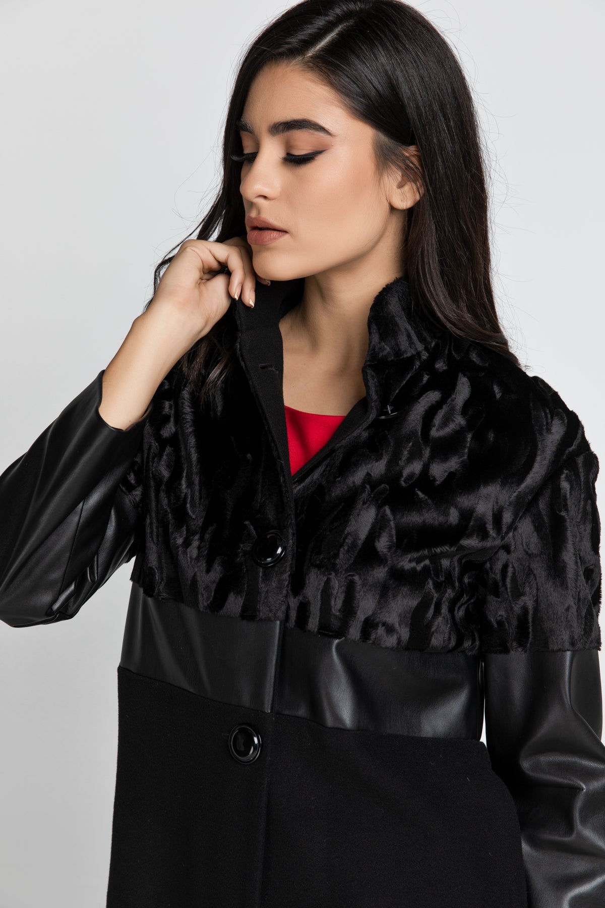 Black Three Fabric Coat Conquista Fashion-Outerwear-Conquista-Urbanheer