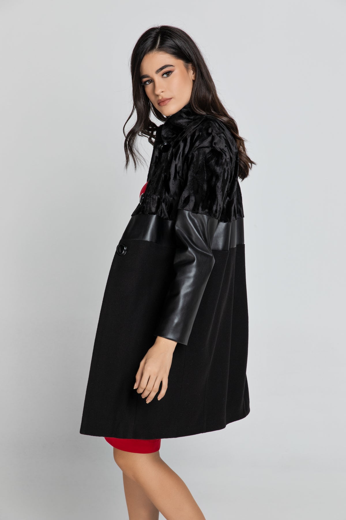 Black Three Fabric Coat Conquista Fashion-Outerwear-Conquista-Urbanheer