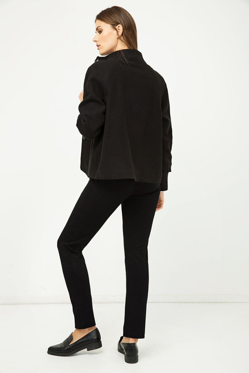 Woollen Black Short Jacket with Knit Cuffs-Conquista-Urbanheer