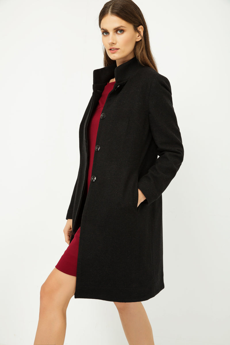 Black Coat with Button Detail-Conquista-Urbanheer