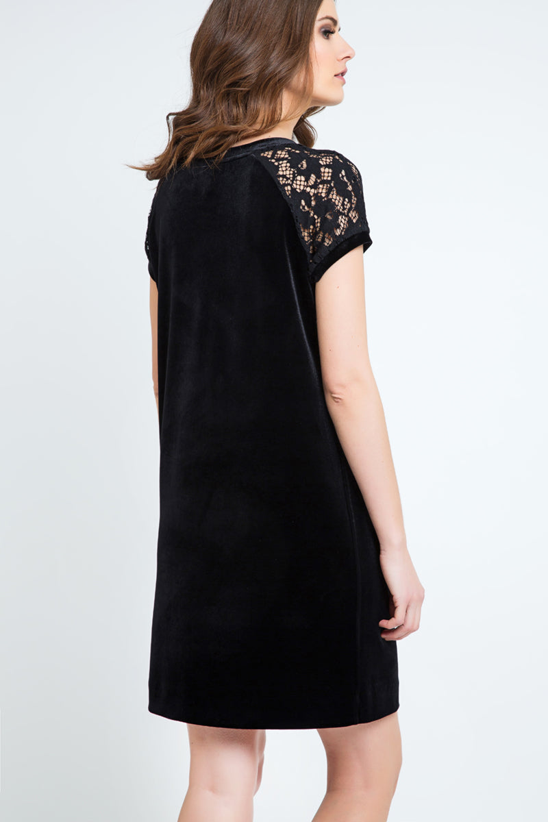 Velvet and Lace Black Dress-Conquista-Urbanheer