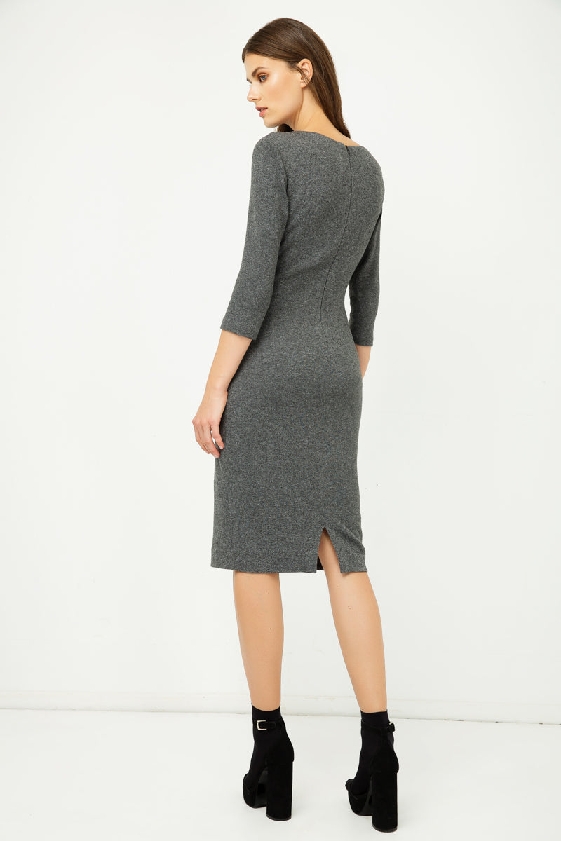 Grey Fitted Knit Dress-Conquista-Urbanheer