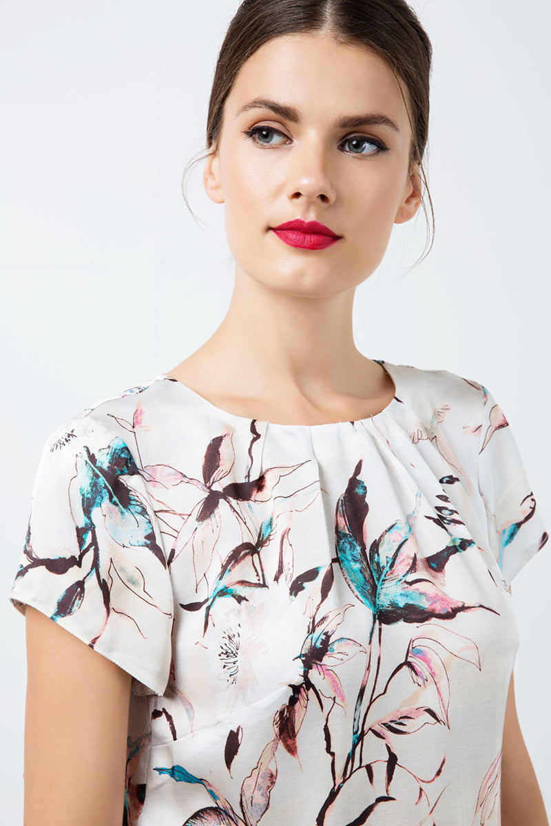 Short Sleeve Print Satin Top-Conquista-Urbanheer