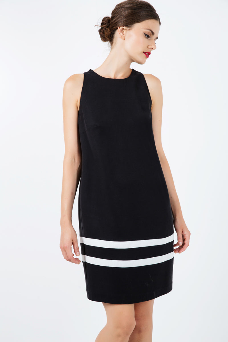 Black Sleeveless Dress With White Stripe Detail-Conquista-38-Urbanheer