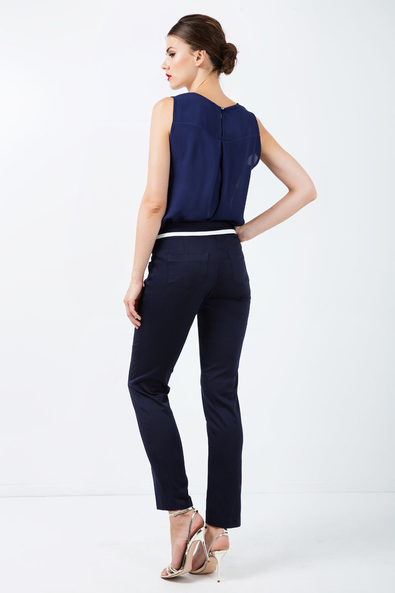 Fitted Pants With Contrast White Stripe-TROUSERS-Conquista-Urbanheer