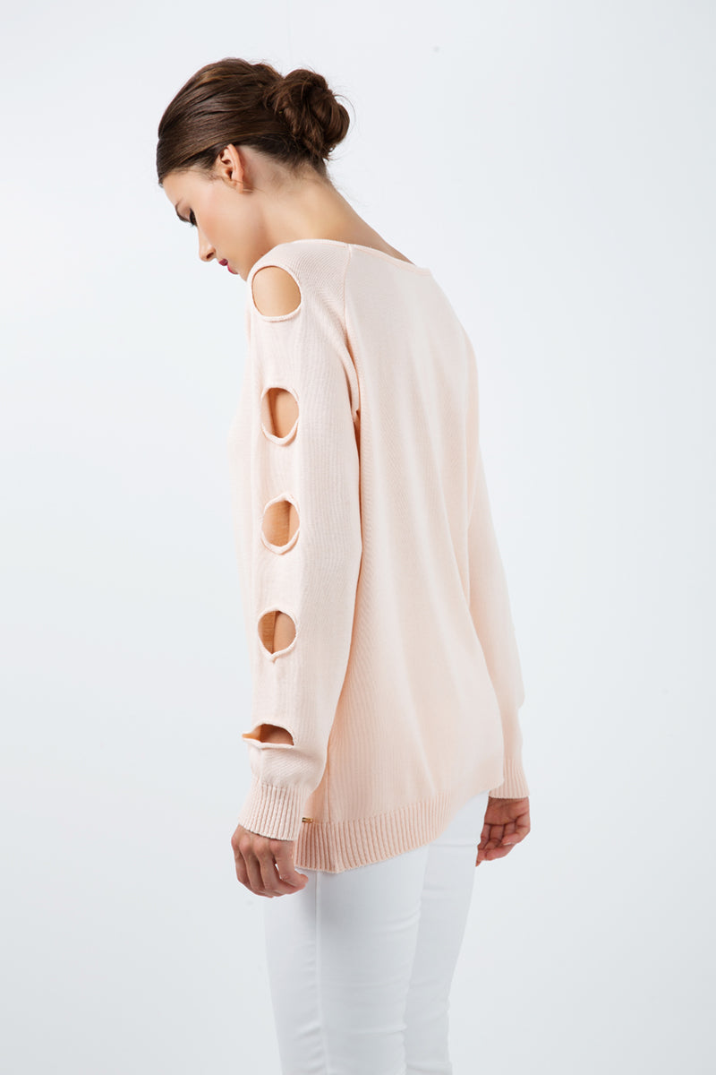 Hole Detail Loose Apricot Sweater-Conquista-M-Urbanheer