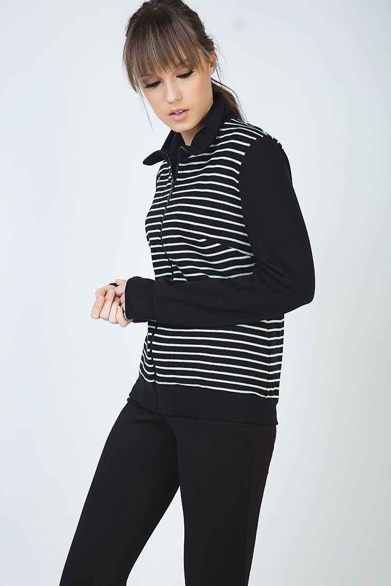 Long Sleeve Cardigan In Striped Knit Fabric-Conquista-38-Urbanheer