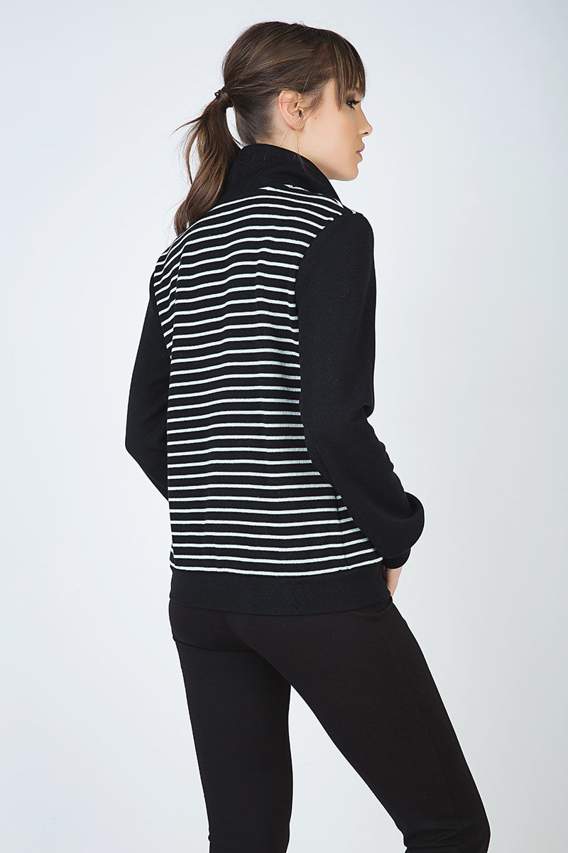 Long Sleeve Cardigan In Striped Knit Fabric-Conquista-38-Urbanheer