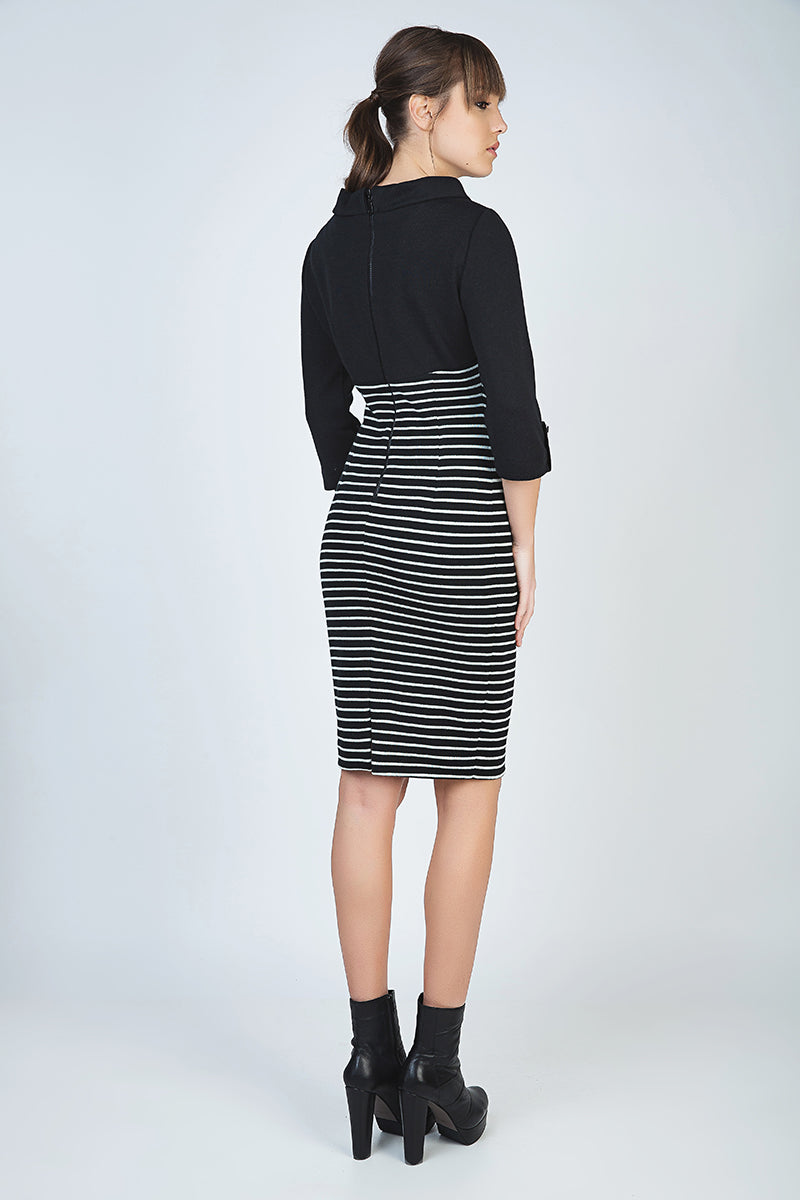 Fitted Winter Dress In Striped Rib Knit Fabric-Conquista-38-Urbanheer