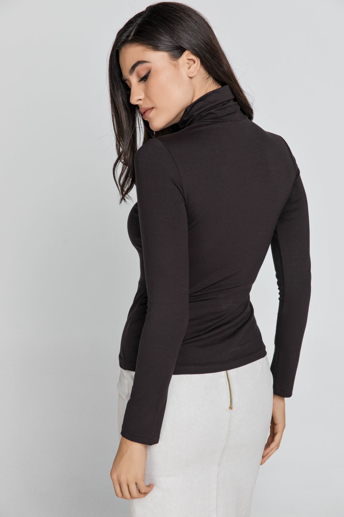 Dark Brown Turtle Neck Top By Conquista-Tops-Conquista-Urbanheer