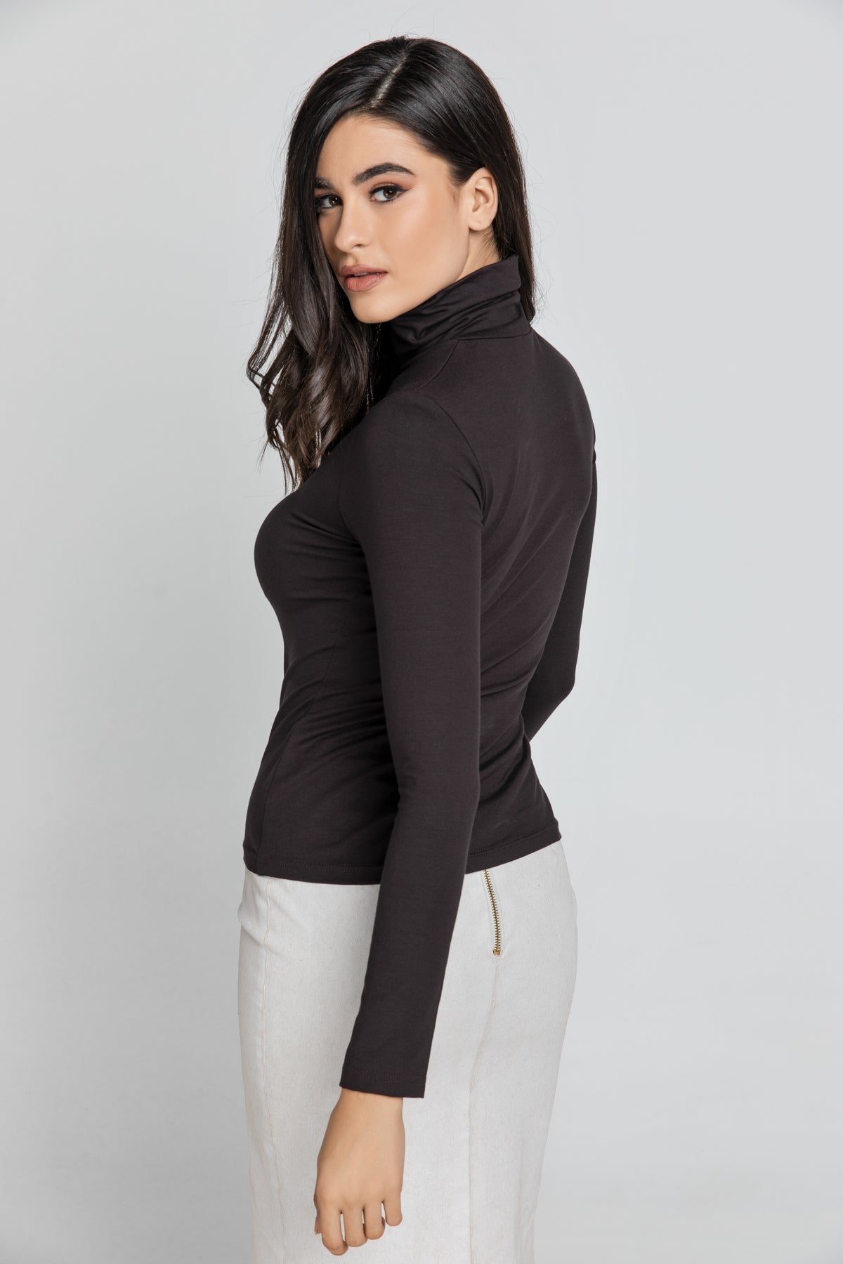 Dark Brown Turtle Neck Top By Conquista-Tops-Conquista-Urbanheer