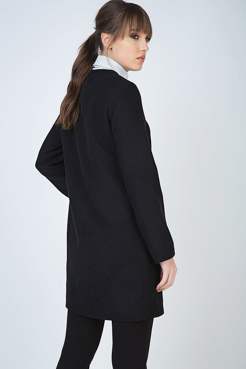 Black Winter Coat In Woven Fabric-Conquista-Urbanheer