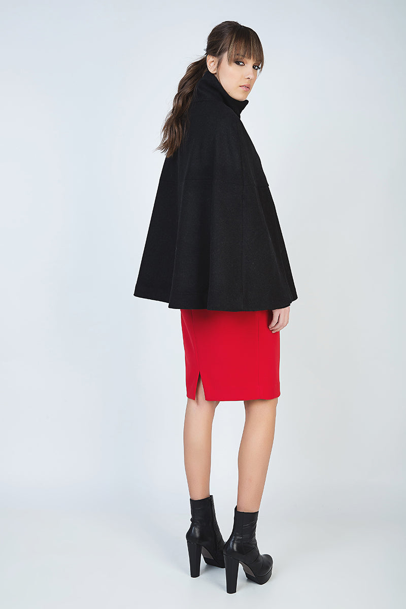 Black Winter Cape In Woven Fabric-Conquista-38-Urbanheer