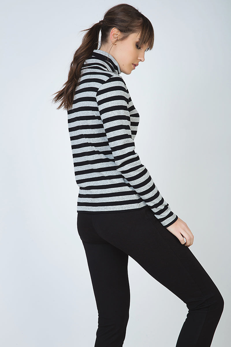 Striped Black And Grey Polo Neck Jumper-Conquista-Urbanheer