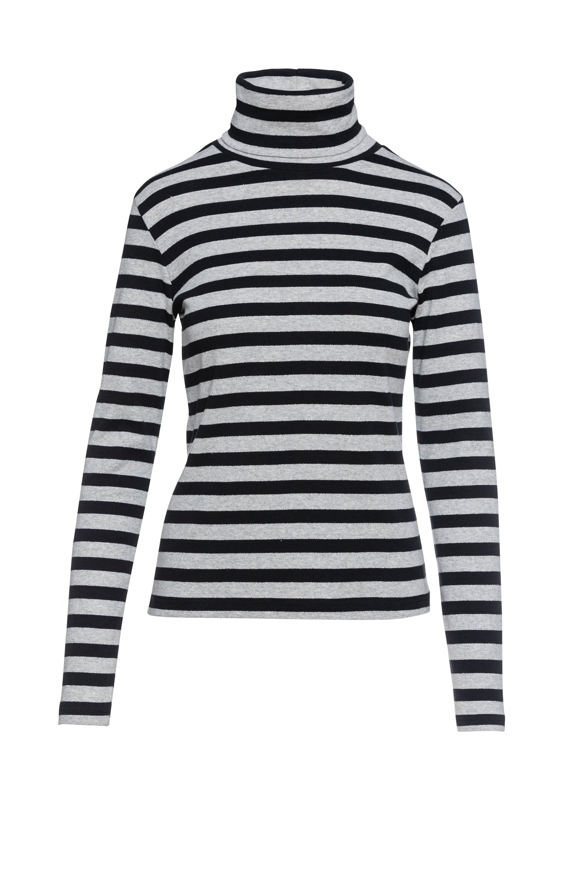 Striped Black And Grey Polo Neck Top Black-Tops-Conquista-S-Urbanheer