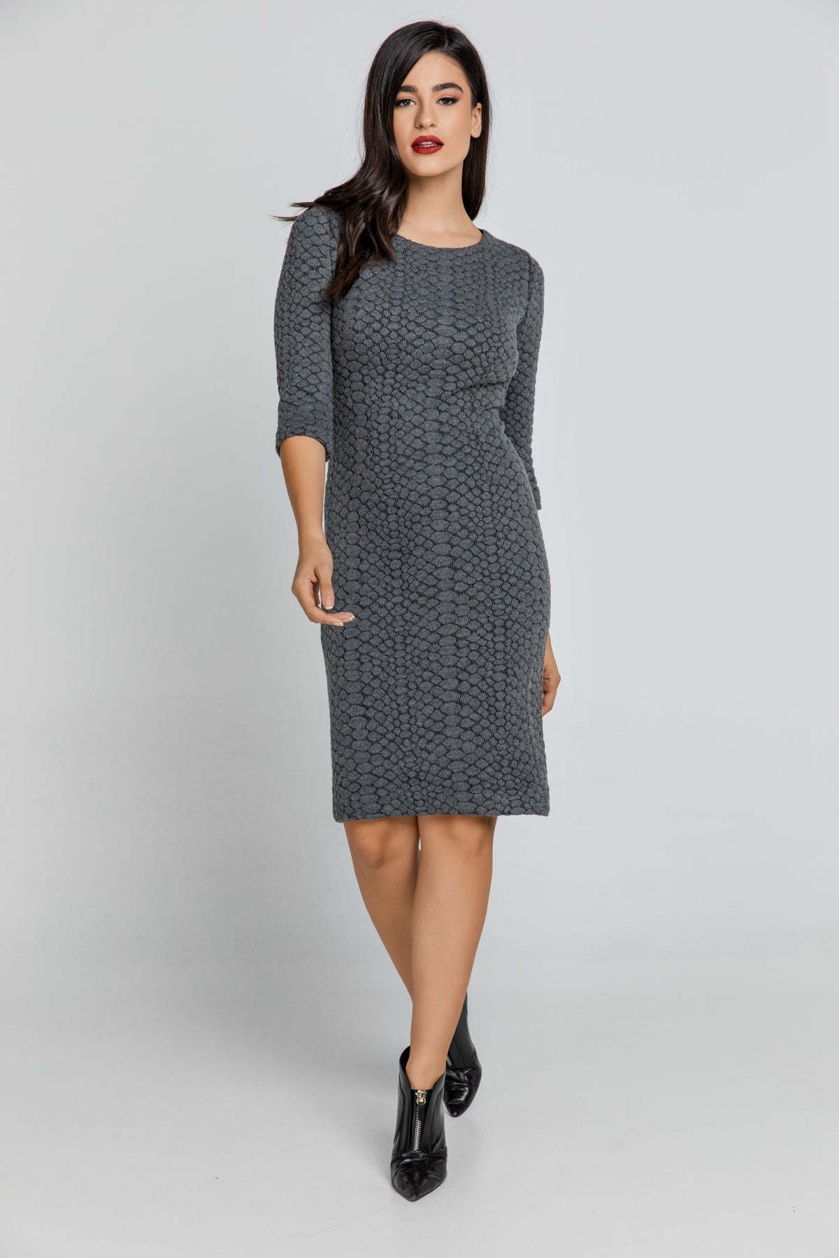 Dark Grey Jacquard Dress By Conquista-Conquista-Urbanheer