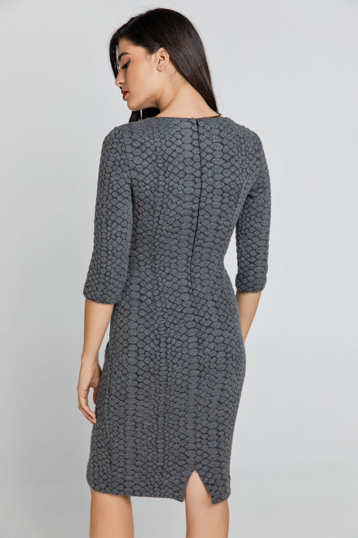 Dark Grey Jacquard Dress By Conquista-Conquista-Urbanheer