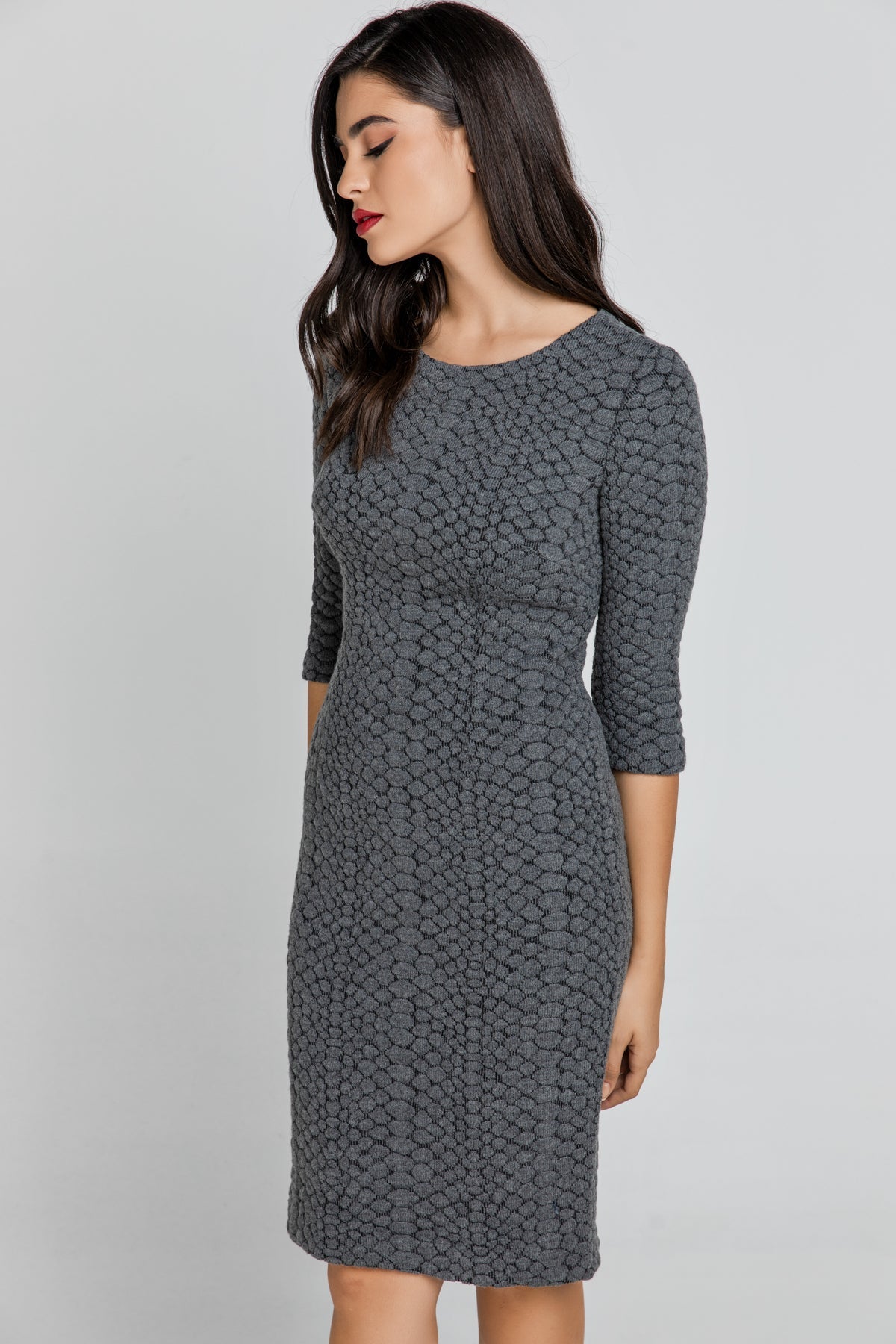 Dark Grey Jacquard Dress By Conquista-Conquista-Urbanheer