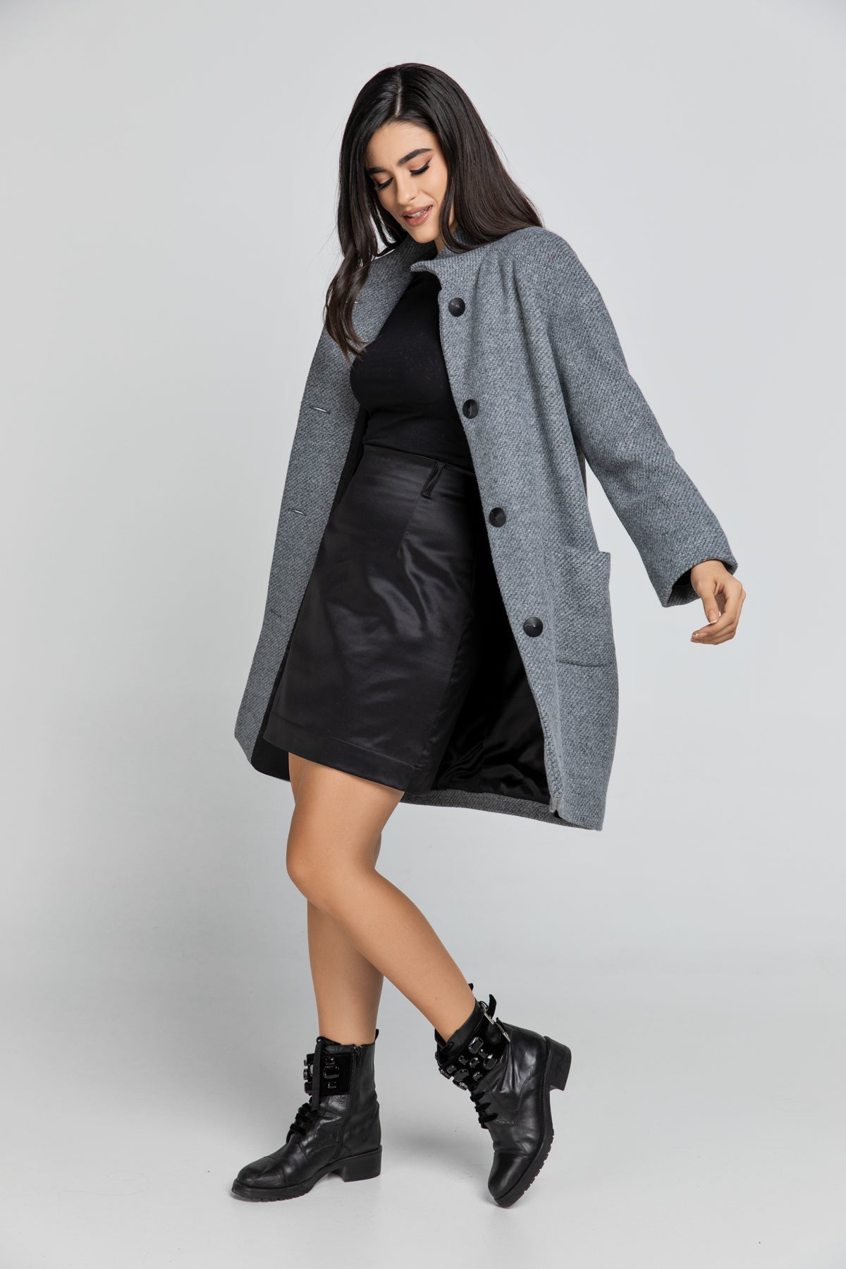 Wool Blend Grey Coat By Conquista Fashion-Conquista-Urbanheer