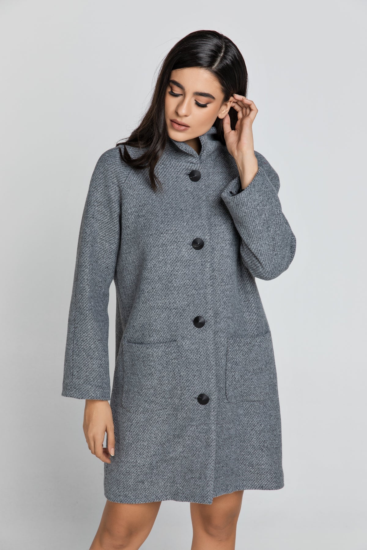 Wool Blend Grey Coat By Conquista Fashion-Conquista-Urbanheer