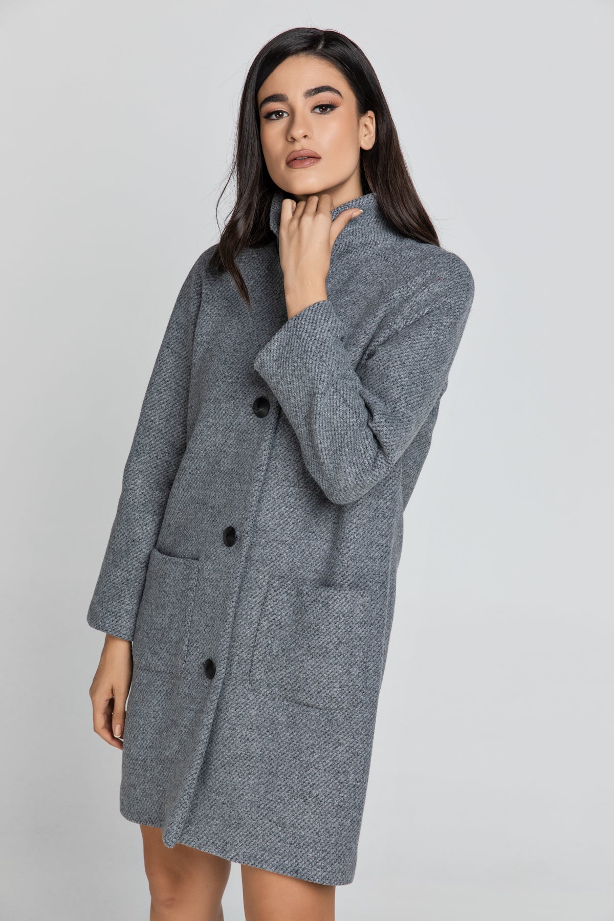 Wool Blend Grey Coat By Conquista Fashion-Conquista-Urbanheer