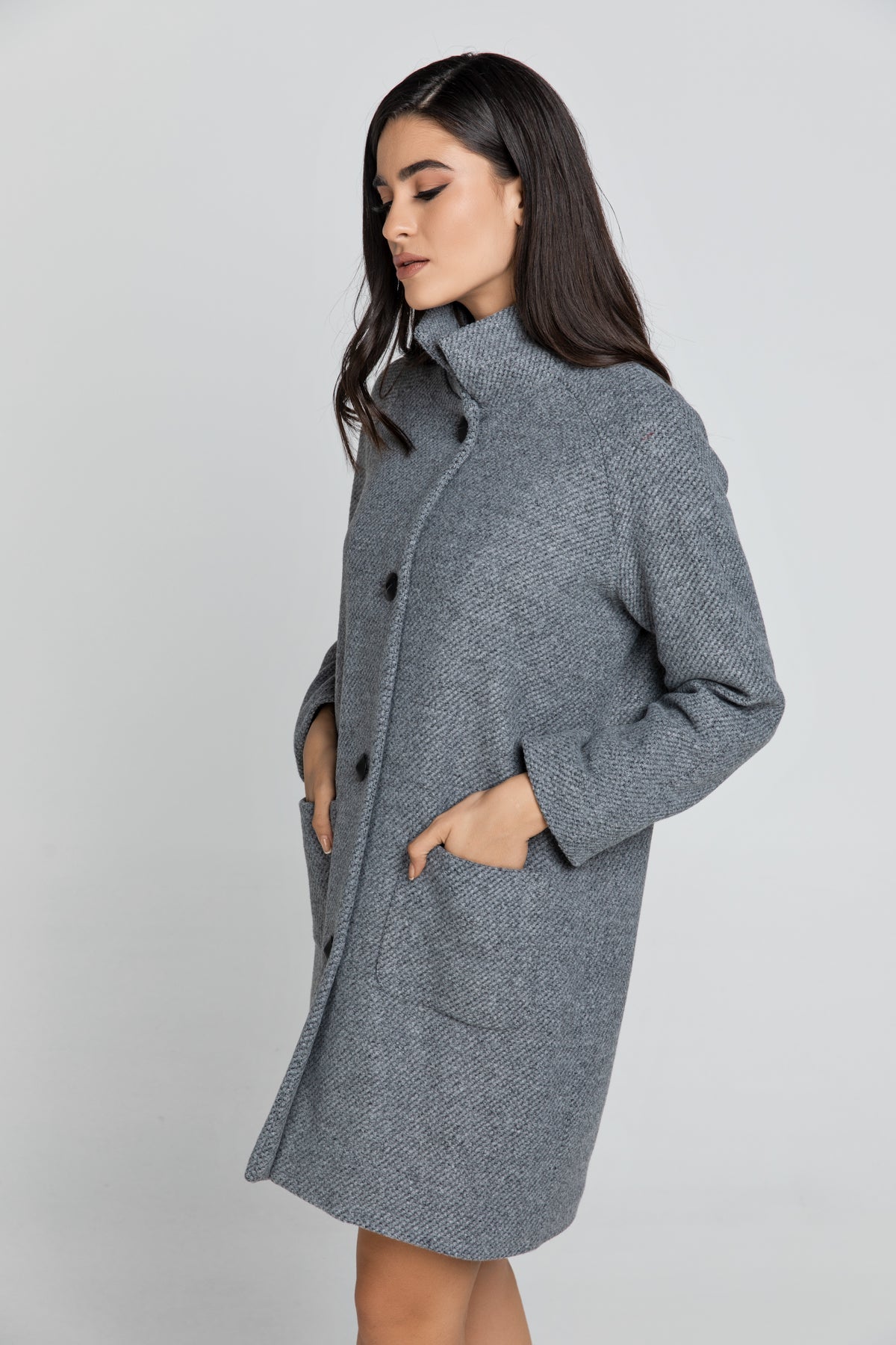 Wool Blend Grey Coat By Conquista Fashion-Conquista-Urbanheer