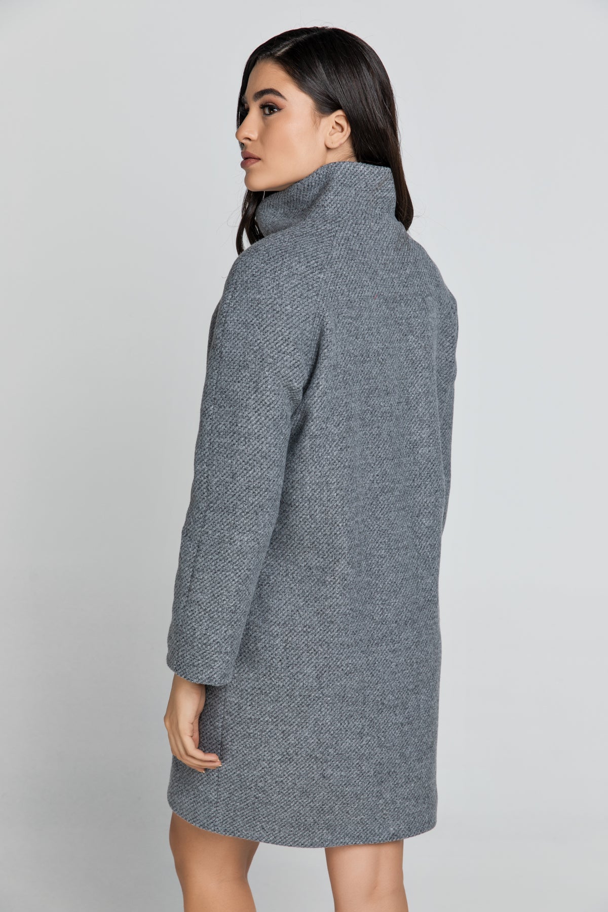 Wool Blend Grey Coat By Conquista Fashion-Conquista-Urbanheer