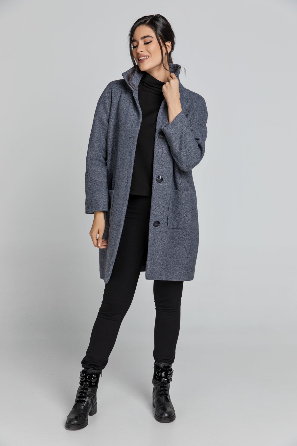 Wool Blend Grey Mélange Coat By Conquista Fashion-Conquista-Urbanheer