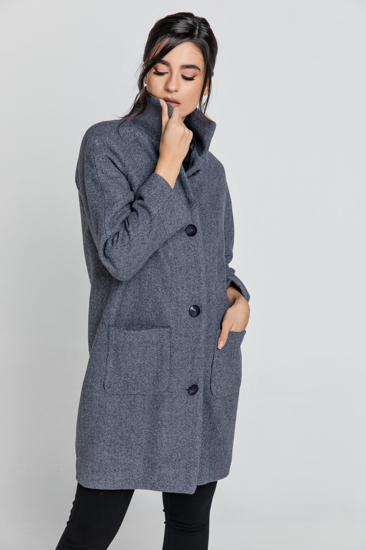 Wool Blend Grey Mélange Coat By Conquista Fashion-Conquista-Urbanheer