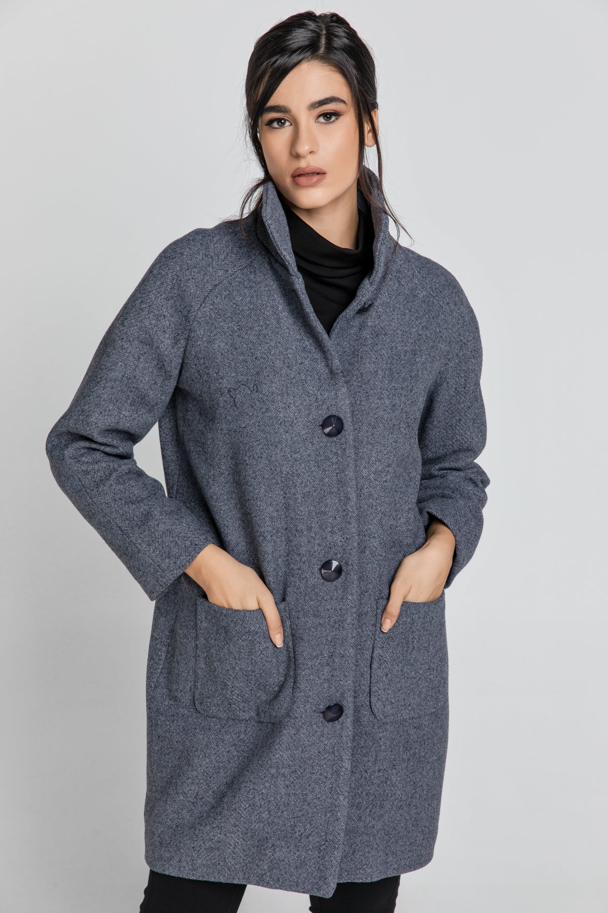 Wool Blend Grey Mélange Coat By Conquista Fashion-Conquista-Urbanheer