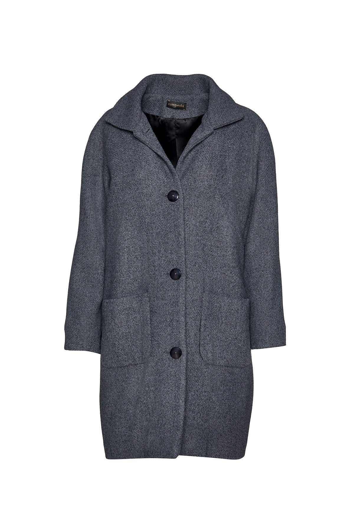 Wool Blend Grey Mélange Coat By Conquista Fashion-Conquista-Urbanheer