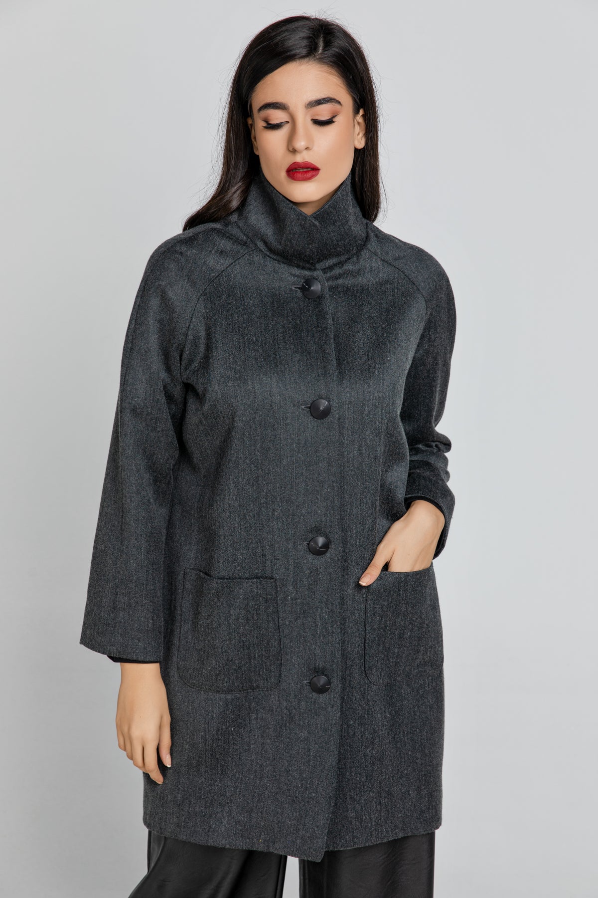 Wool Blend Dark Grey Coat By Conquista Fashion-Conquista-Urbanheer