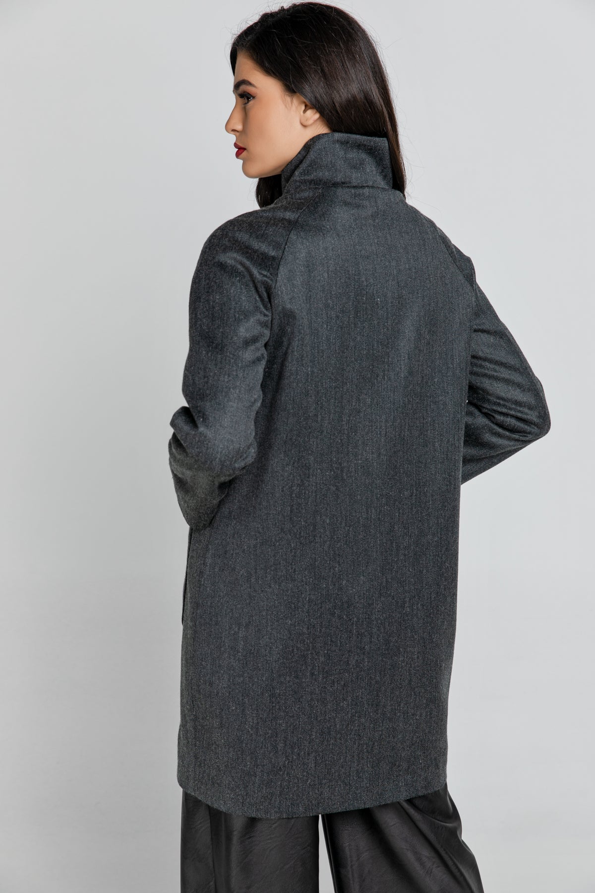 Wool Blend Dark Grey Coat By Conquista Fashion-Conquista-Urbanheer