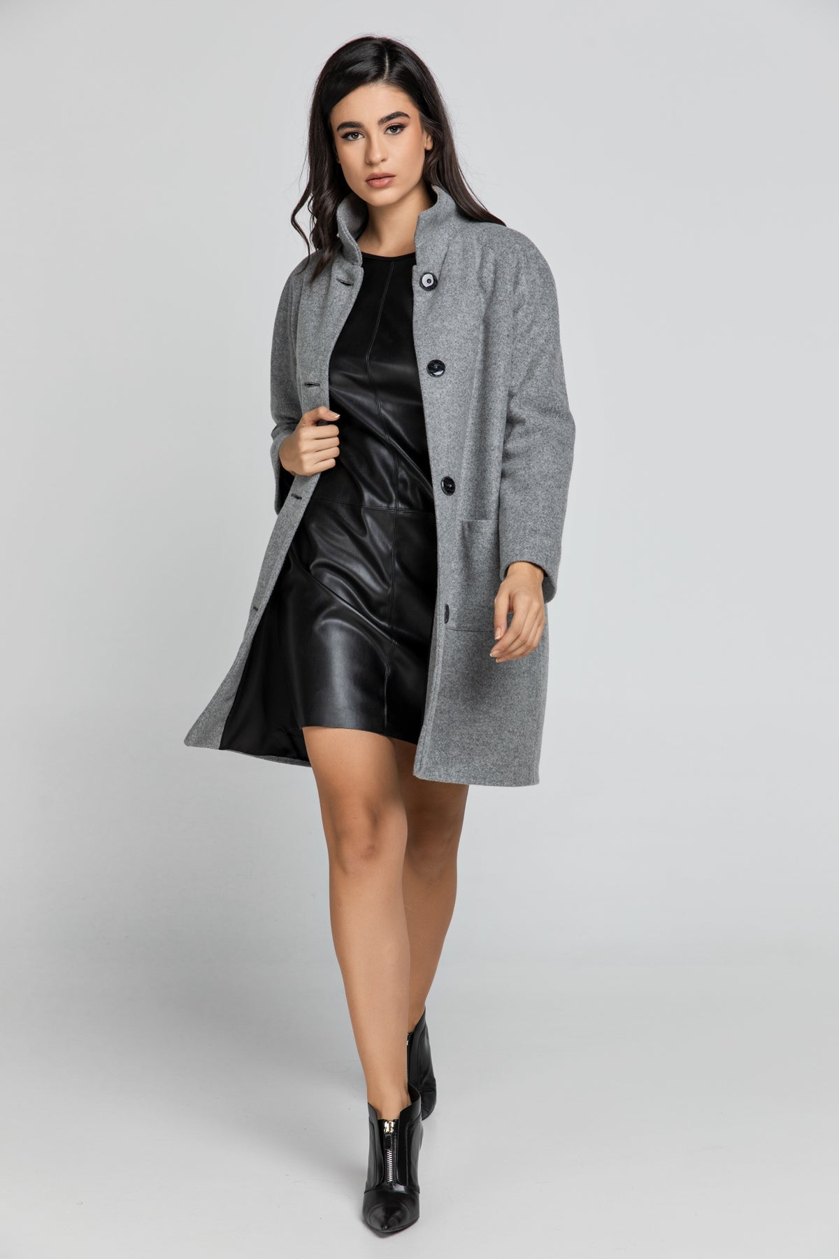 Grey Coat With Upright Collar By Conquista Fashion-Conquista-Urbanheer