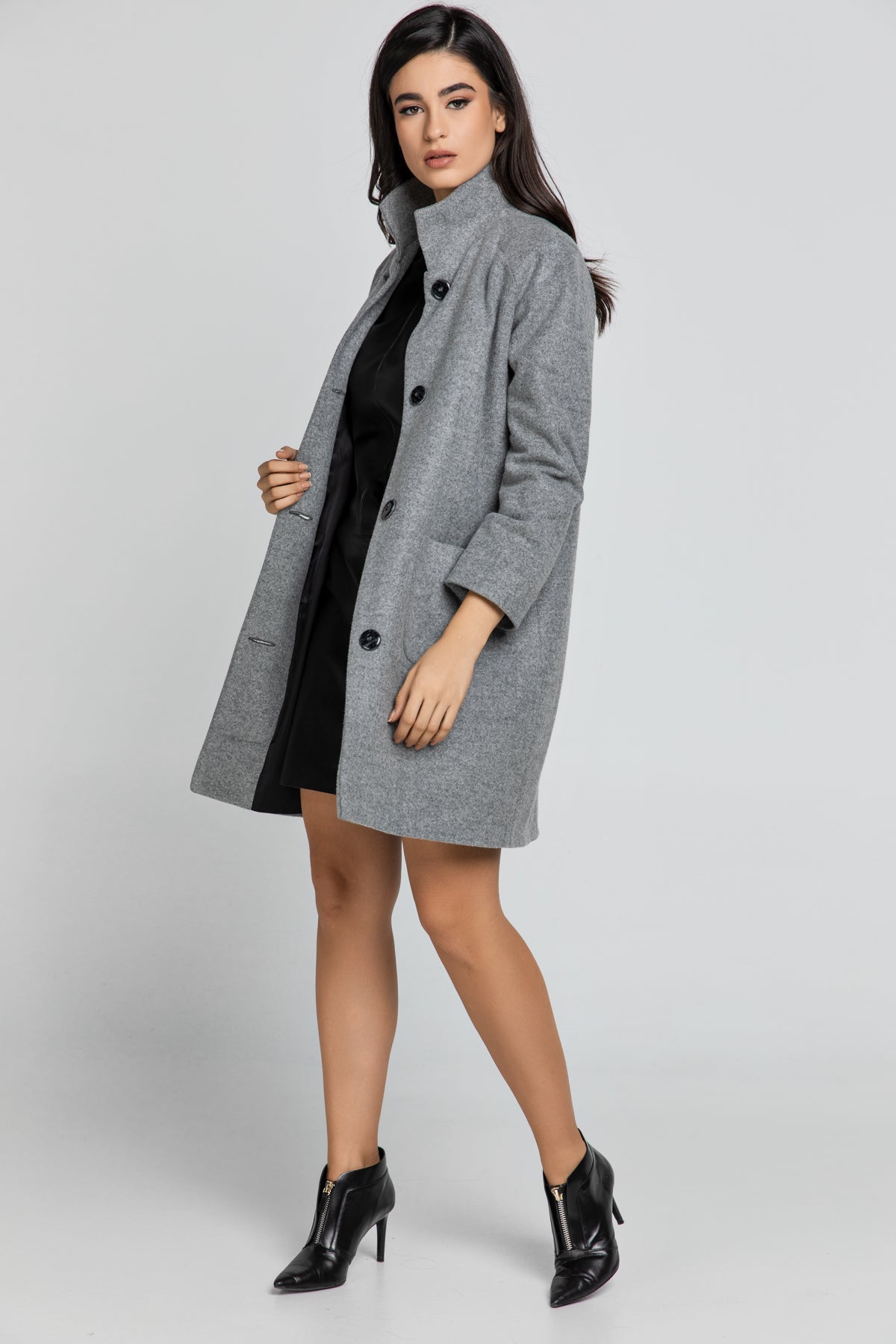 Grey Coat With Upright Collar By Conquista Fashion-Conquista-Urbanheer