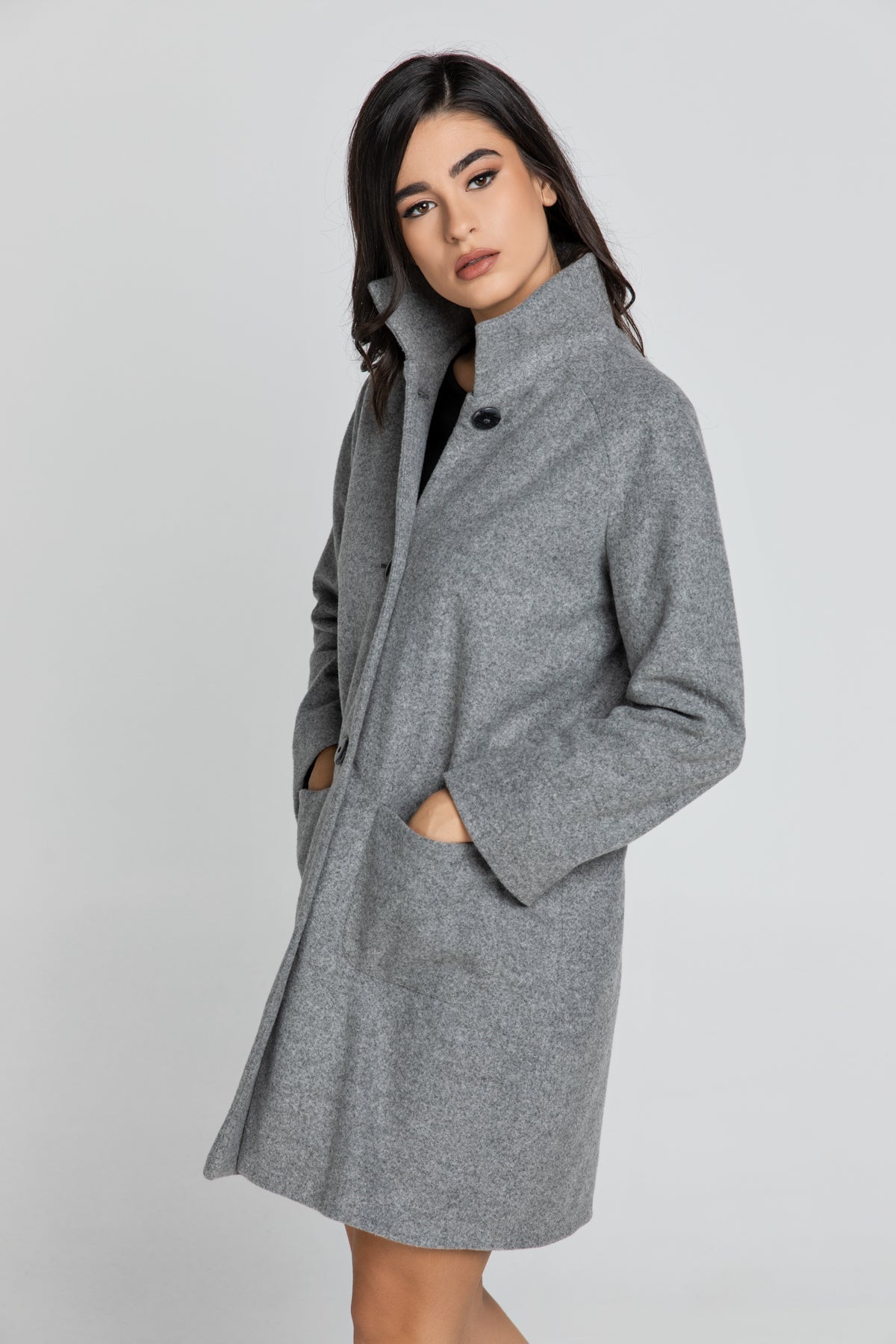 Grey Coat With Upright Collar By Conquista Fashion-Conquista-Urbanheer