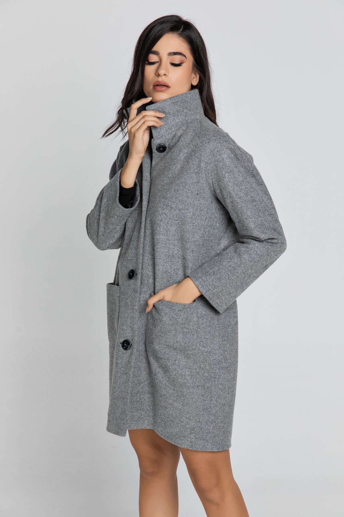 Grey Coat With Upright Collar By Conquista Fashion-Conquista-Urbanheer