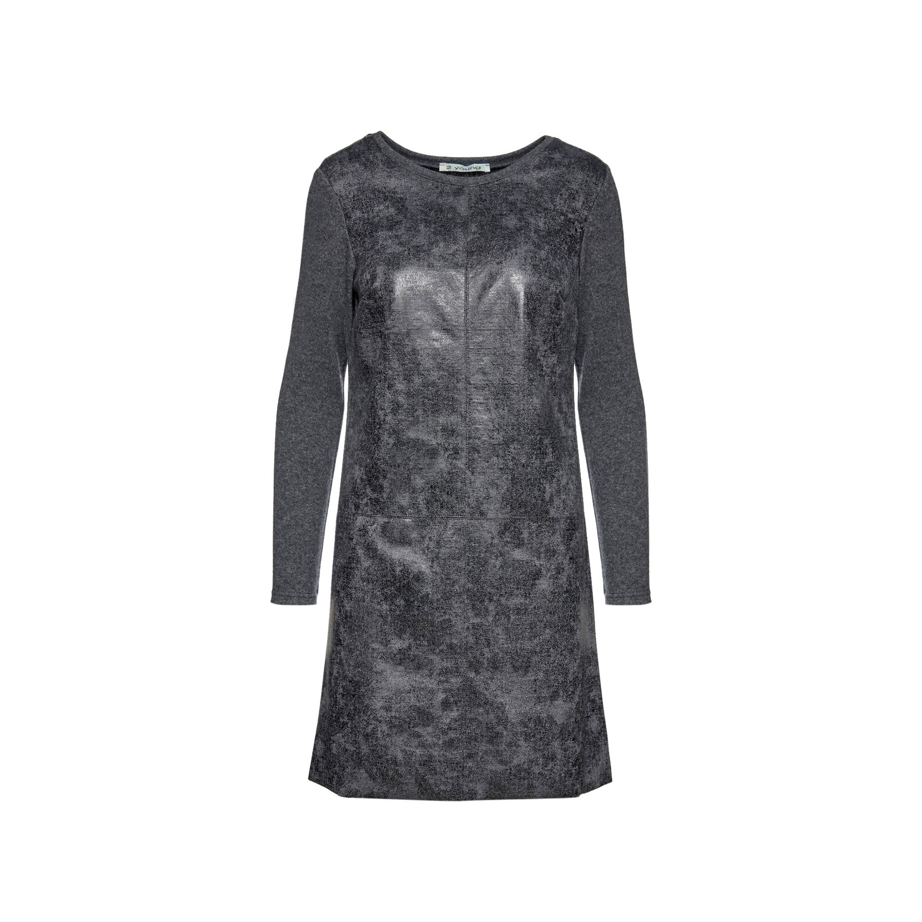 Dark Grey Dress With Faux Leather Front-Conquista-Urbanheer