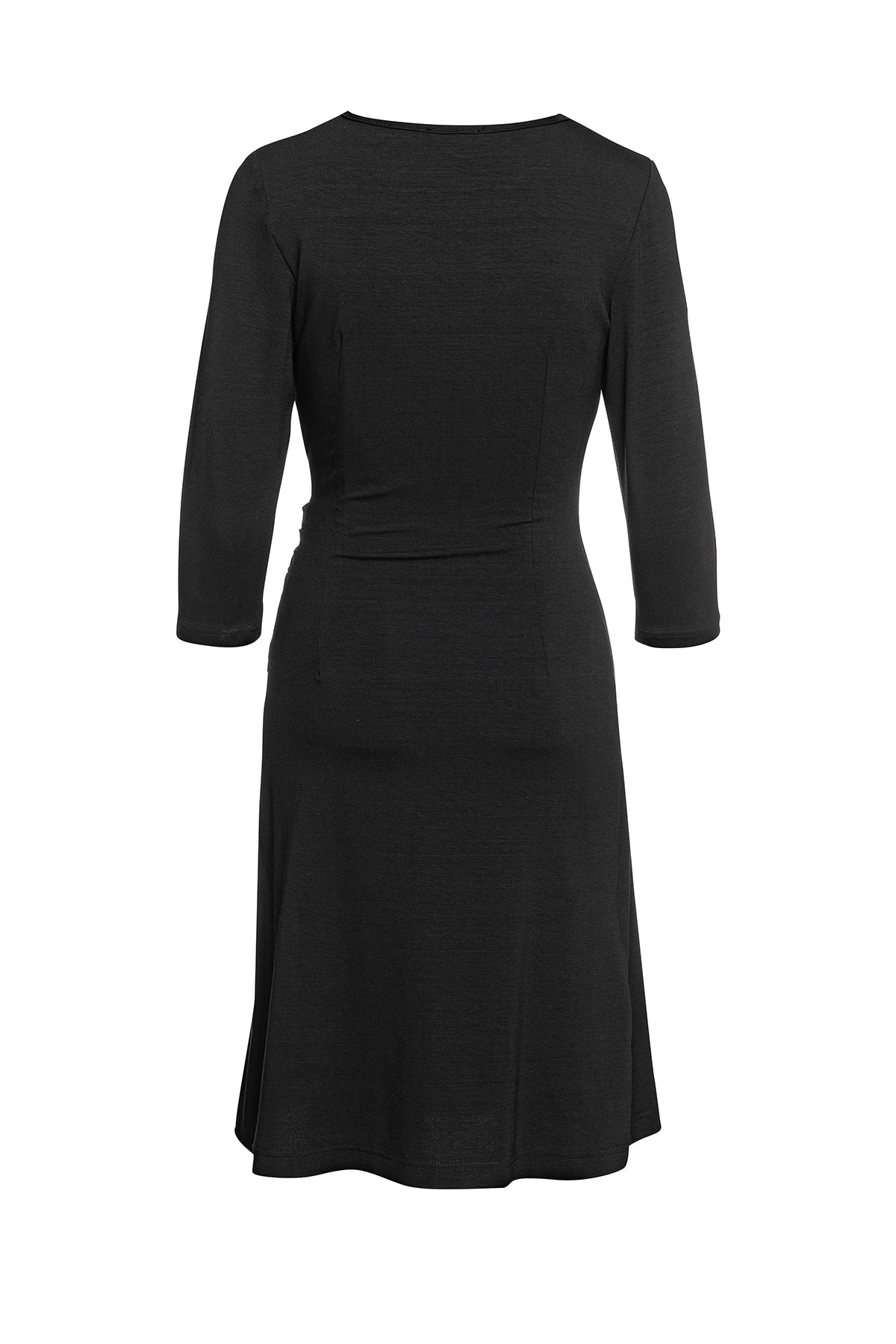 Black Faux Wrap Dress in Sustainable Fabric-Conquista-Urbanheer