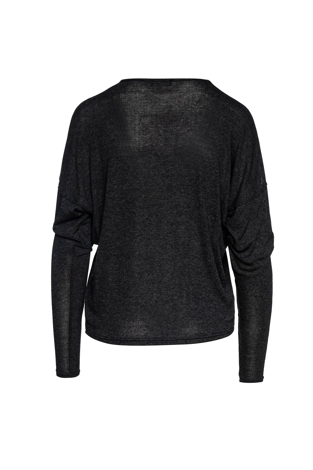 Dark Grey Batwing Top with Faux Leather Detail-Conquista-Urbanheer