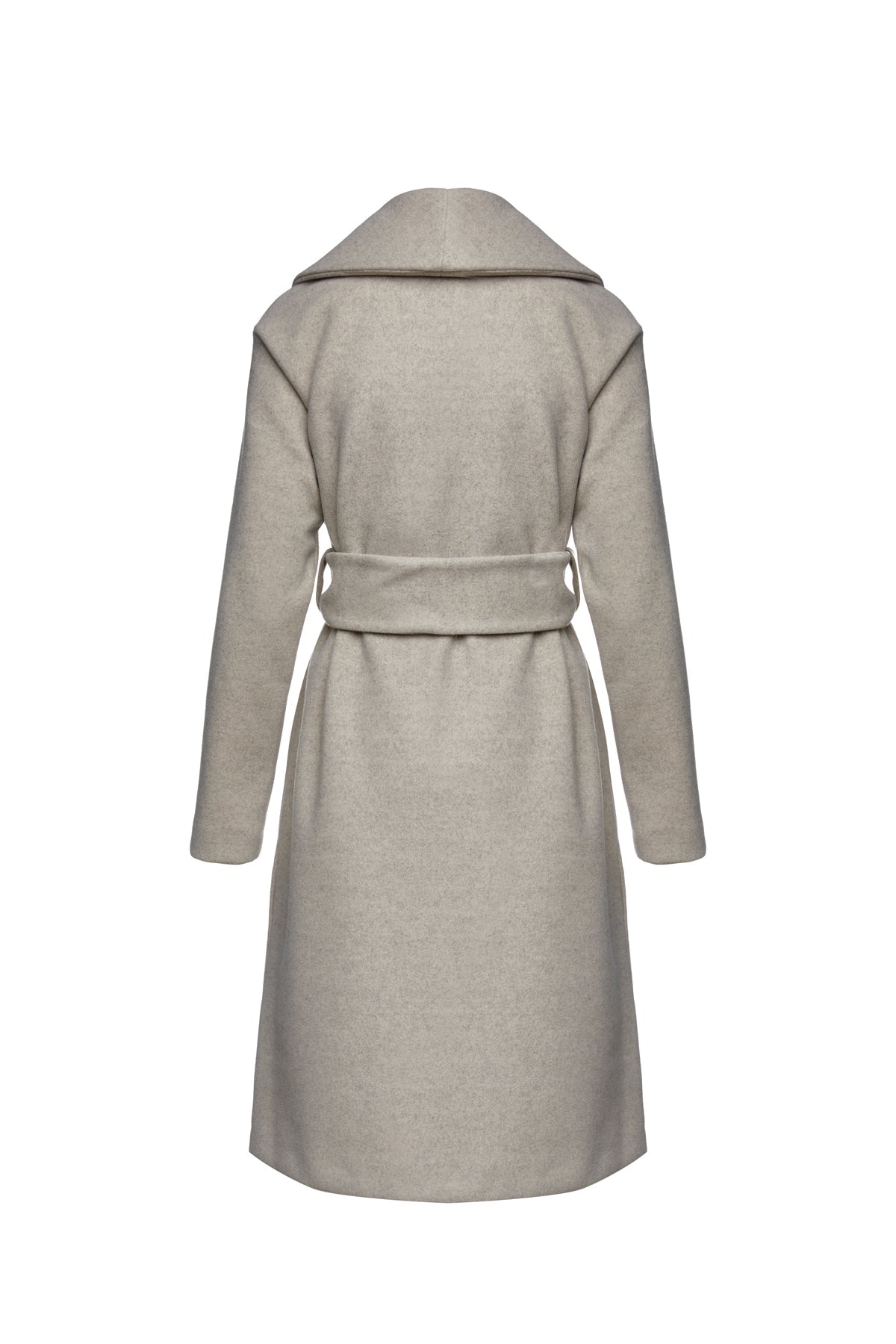 Long Sand Colour Mélange Mouflon Coat With Belt-Outerwear-CONQUISTA-L-Urbanheer