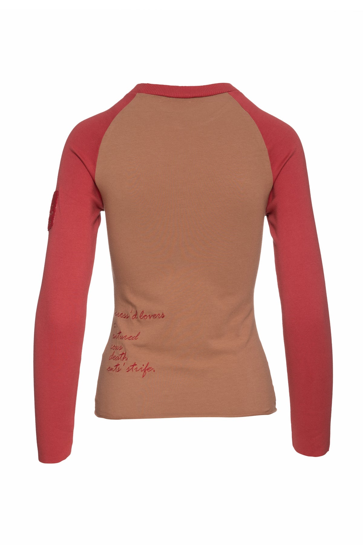 Beige & Dark Red Print Top With Embroidery Detail-Tops-CONQUISTA-Urbanheer