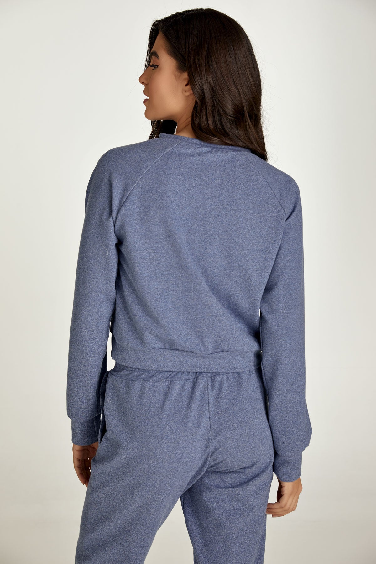 Crop Indigo Mélange Sweatshirt-Tops-Conquista-Urbanheer