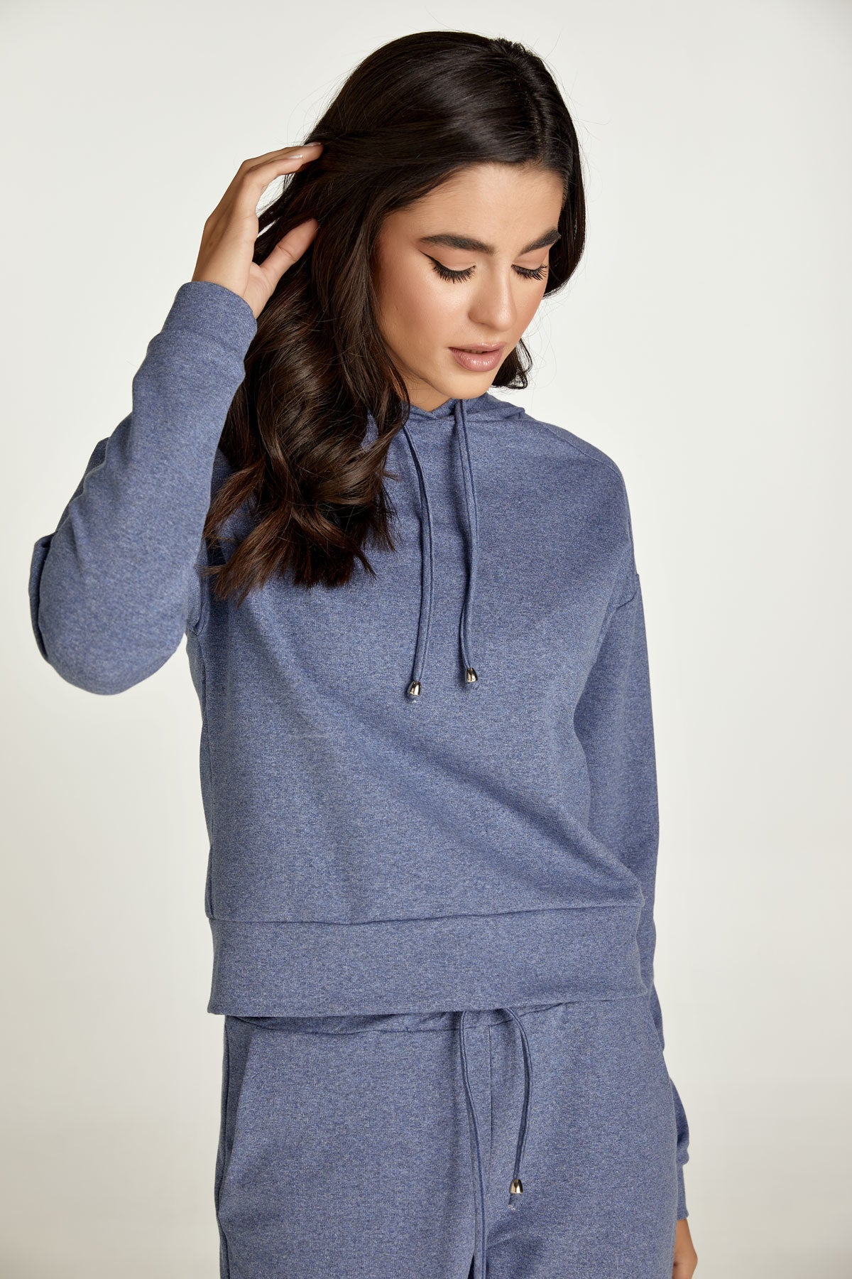 Indigo Mélange Hooded Sweatshirt-CONQUISTA-S-Urbanheer