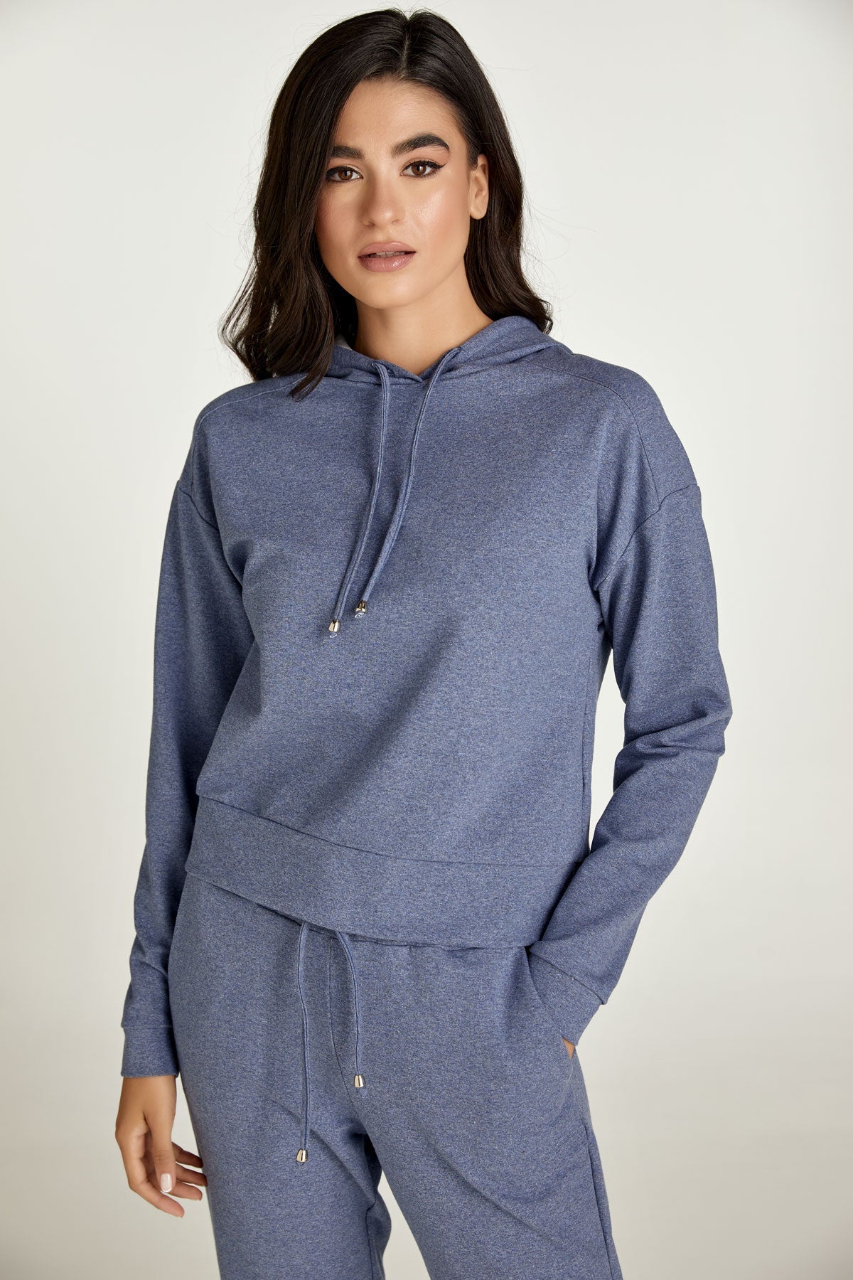 Indigo Mélange Hooded Sweatshirt-CONQUISTA-Urbanheer