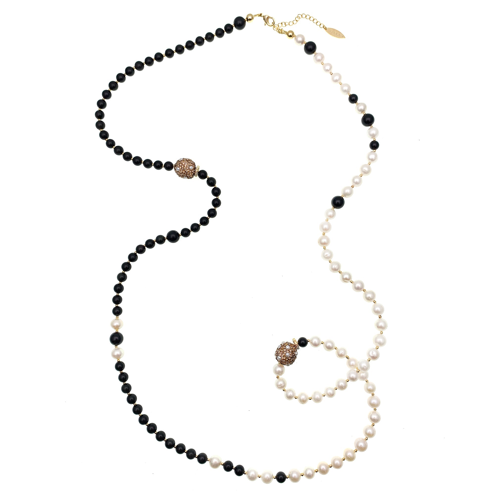 Freshwater Pearls With Obsidian Two Ways Necklace Fn029-necklace-FARRA-Jewelry-Urbanheer